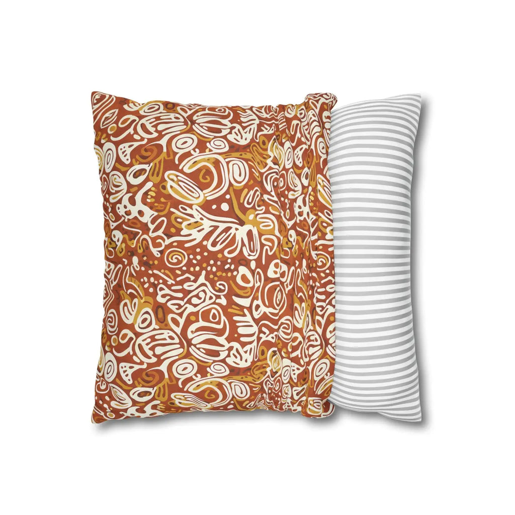 Boho Abstract Square Pillowcase - Rust Floral Charm - DipaliZ