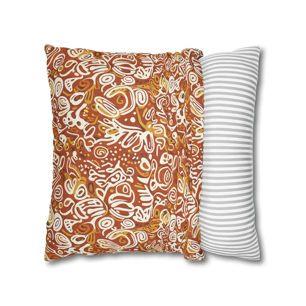 Boho Abstract Square Pillowcase - Rust Floral Charm - DipaliZ