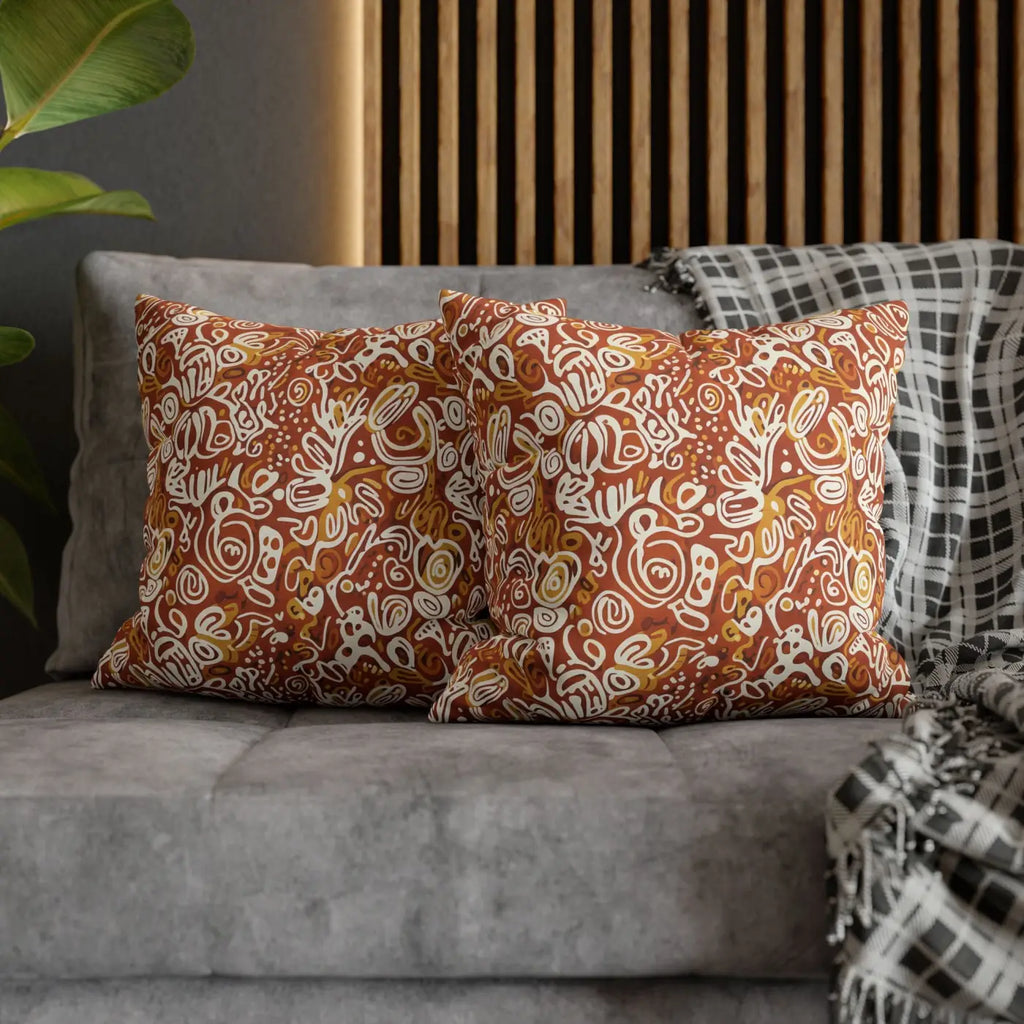 Boho Abstract Square Pillowcase - Rust Floral Charm - DipaliZ