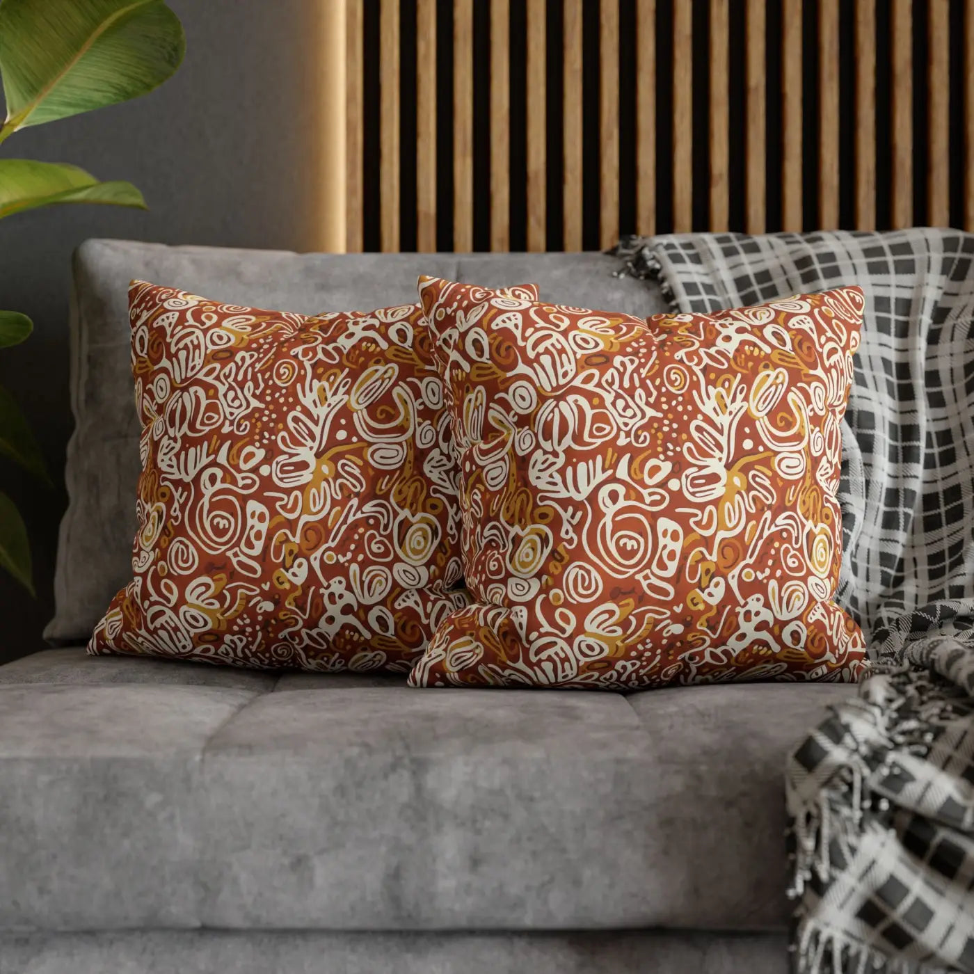 Boho Abstract Square Pillowcase - Rust Floral Charm - DipaliZ