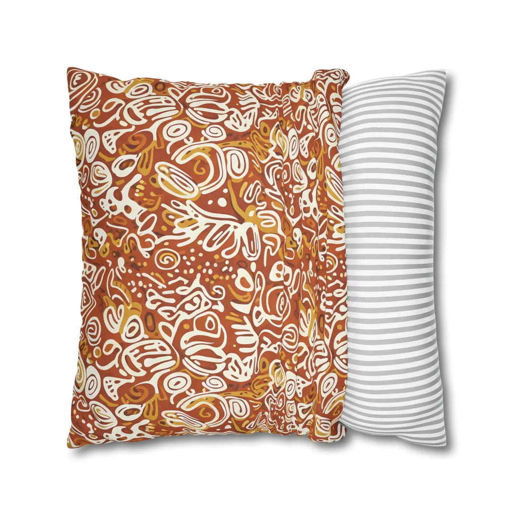 Boho Abstract Square Pillowcase - Rust Floral Charm - DipaliZ