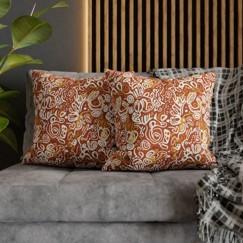 Boho Abstract Square Pillowcase - Rust Floral Charm - DipaliZ