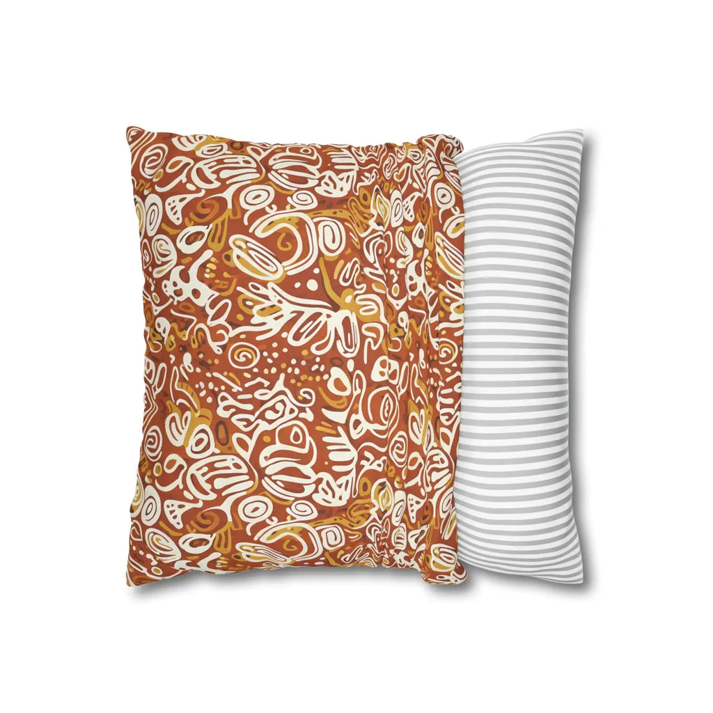 Boho Abstract Square Pillowcase - Rust Floral Charm - DipaliZ