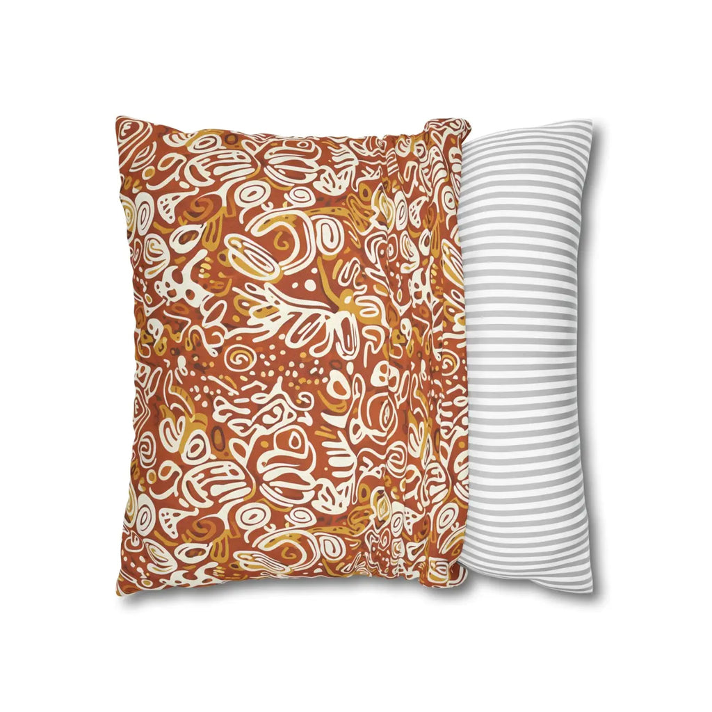 Boho Abstract Square Pillowcase - Rust Floral Charm - DipaliZ