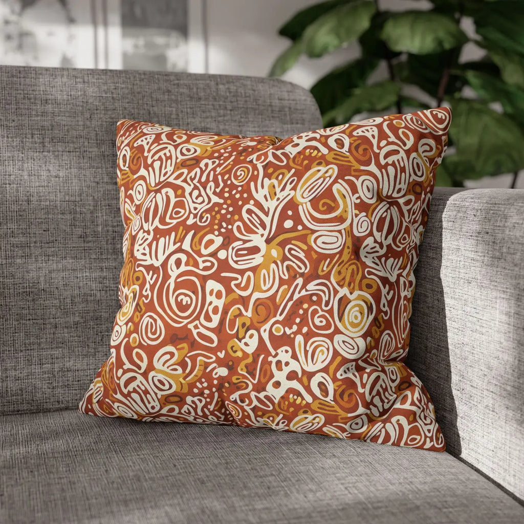 Boho Abstract Square Pillowcase - Rust Floral Charm - DipaliZ