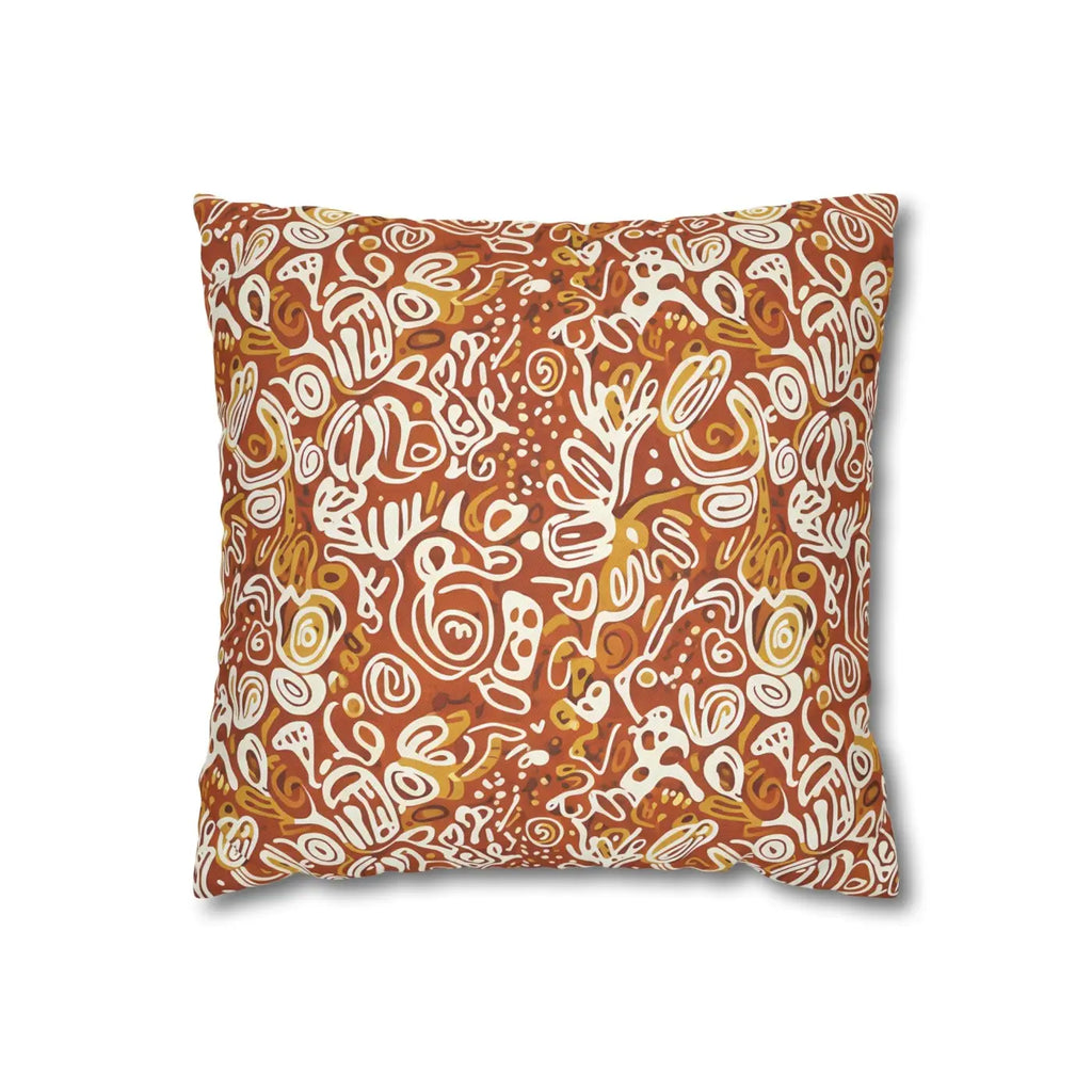 Boho Abstract Square Pillowcase - Rust Floral Charm - DipaliZ