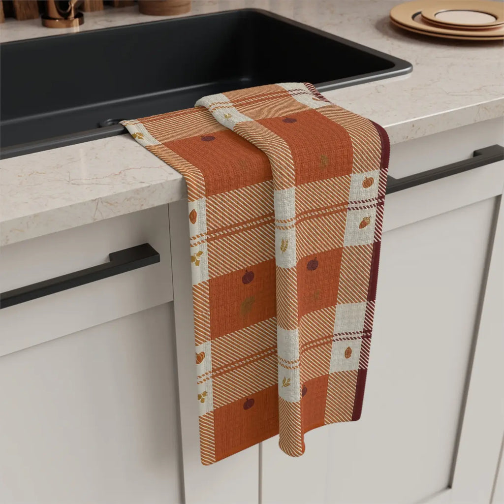 Autumn Plaid Microfiber Tea Towel - Quick-Dry Performance - DipaliZ