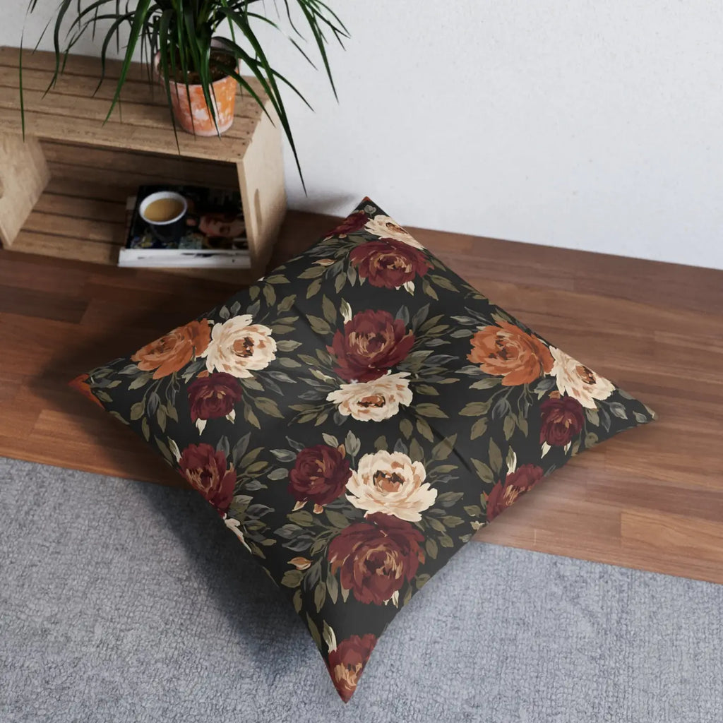 Cozy Rose Floral Tufted Floor Pillow - Home Decor - DipaliZ