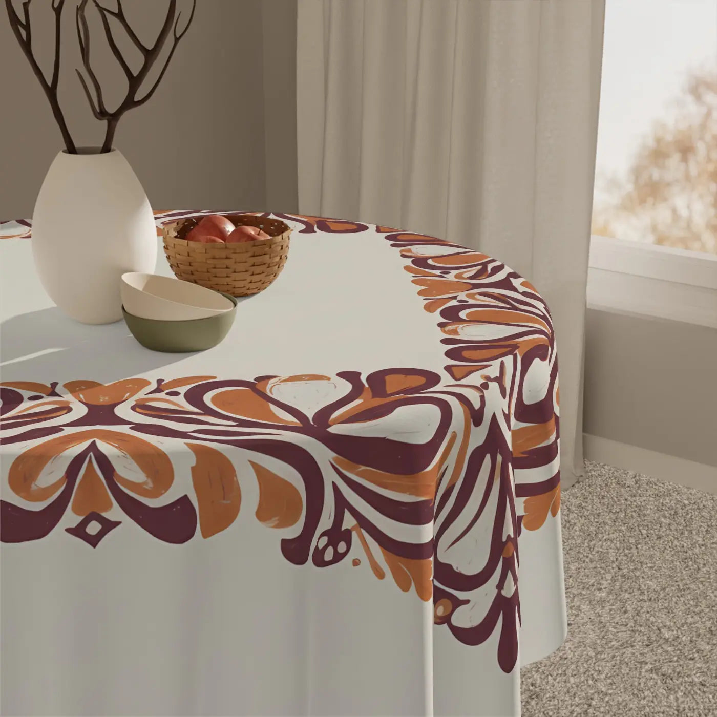 Fall Floral Square Tablecloth - Autumn Vine Border - DipaliZ