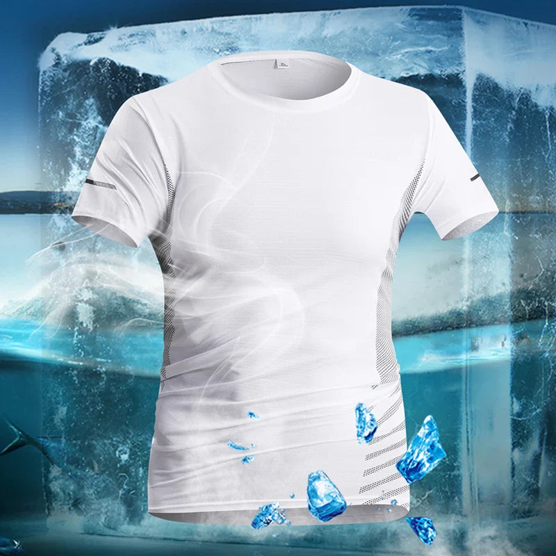 Mens Summer Ice Silk Thin Top Reflective Quick Dry Short Sleeve Fitness/Sports shirt