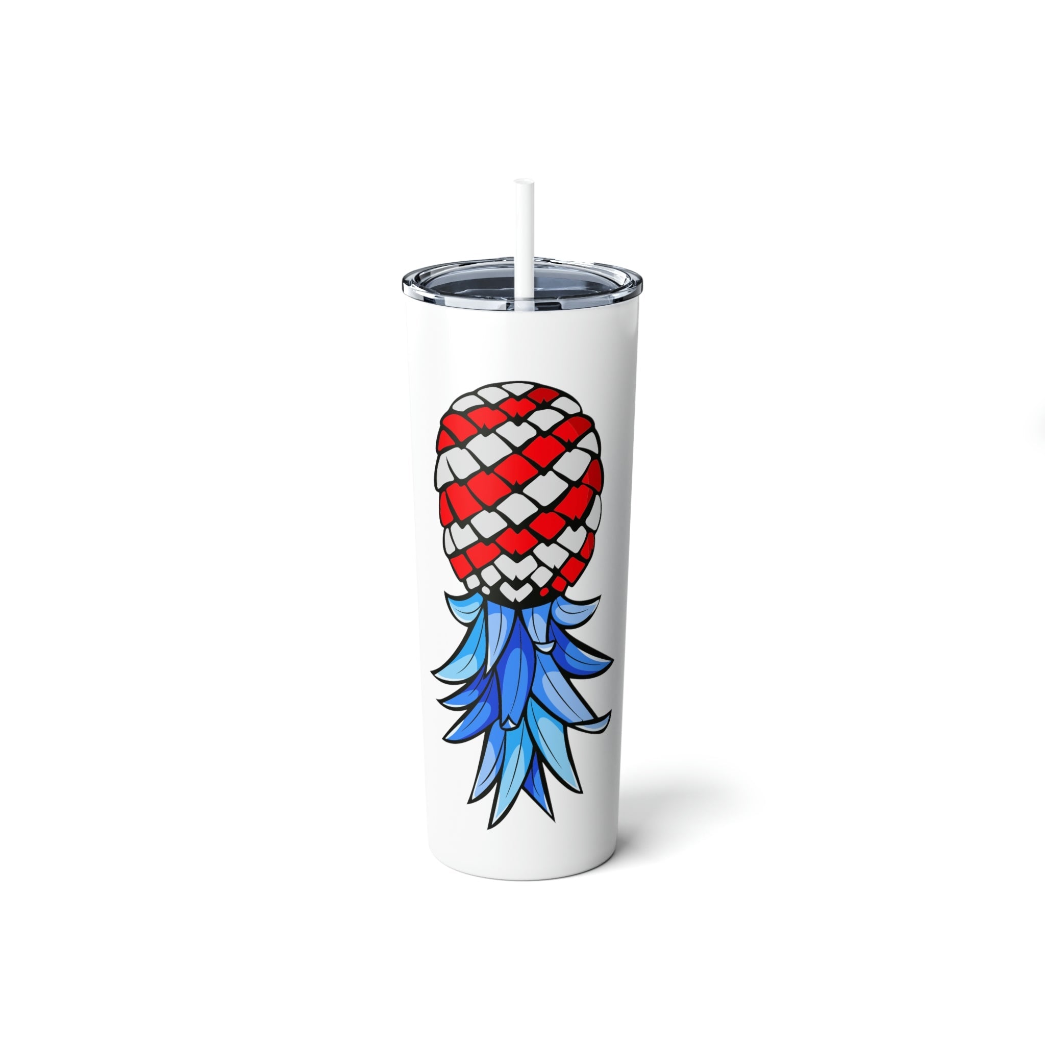 American Flag Upside Down Pineapple Skinny Steel Tumbler with Straw, 20oz