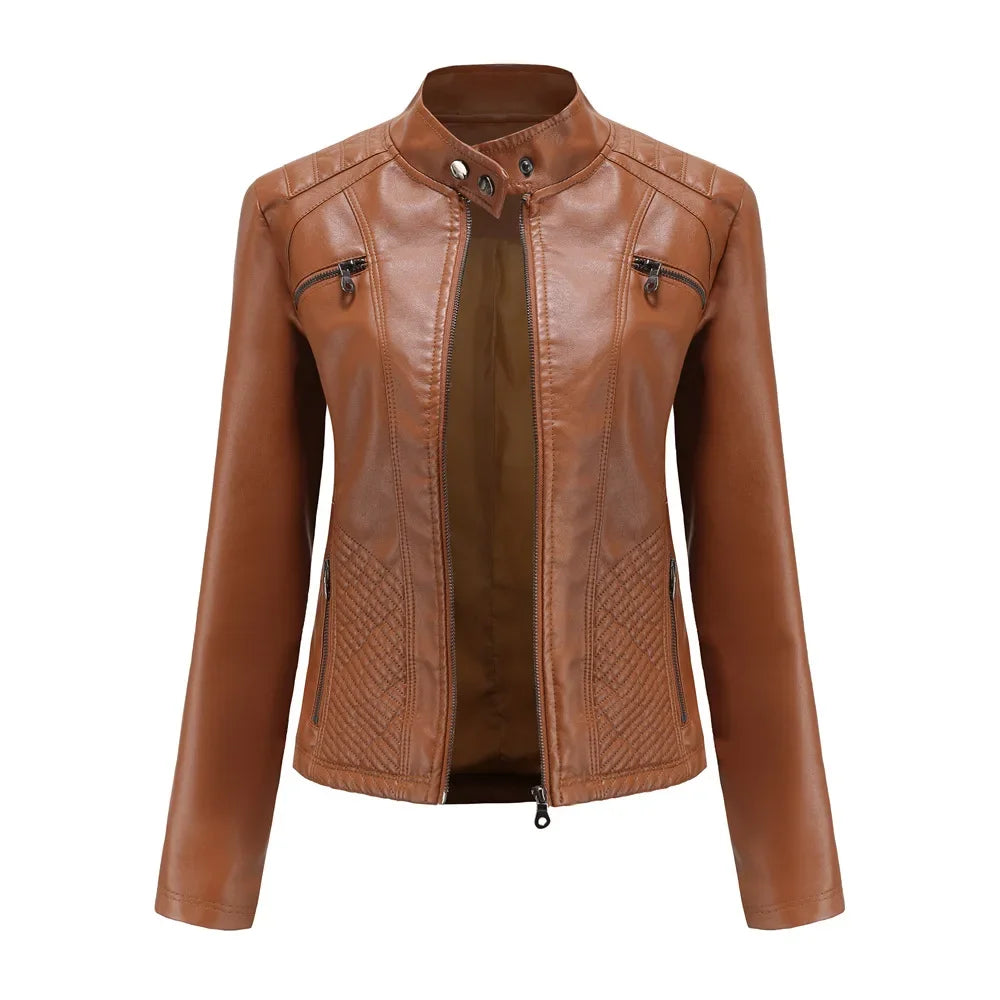 Women's Zipper PU Leather Motorcycle Jacket