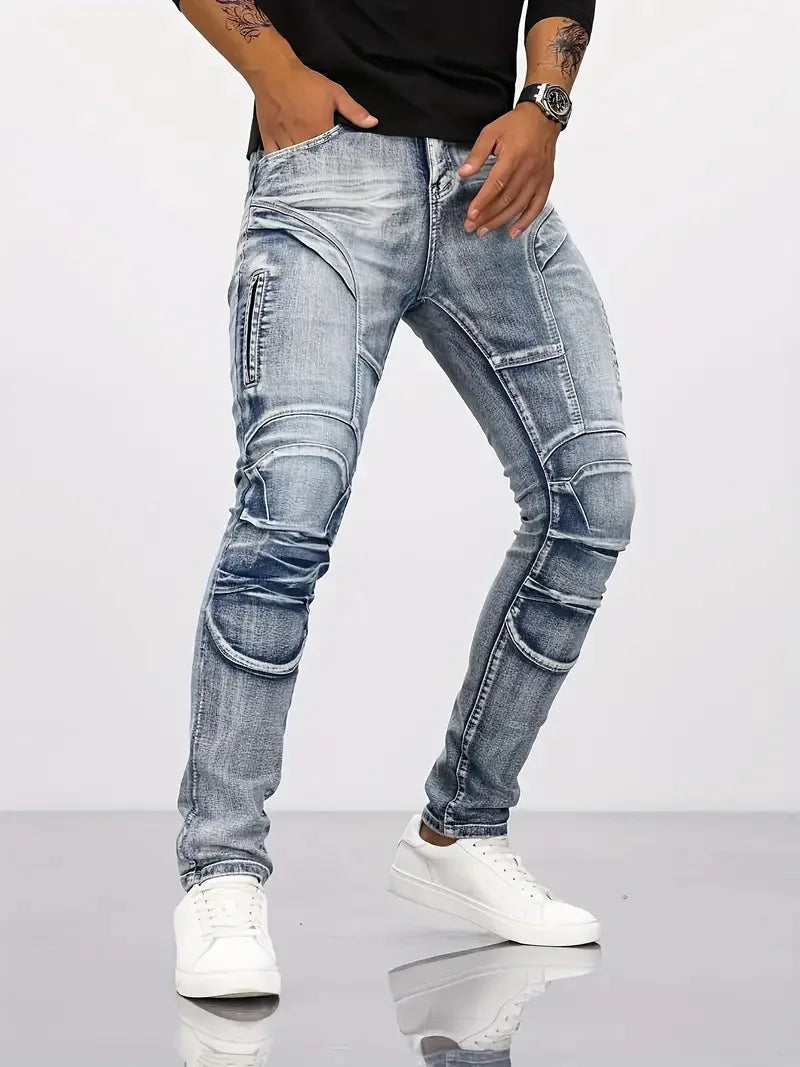 **Men’s Trendy Straight-Leg Denim Jeans – Slim Fit, Distressed Design, High-Street Style, Premium Quality**