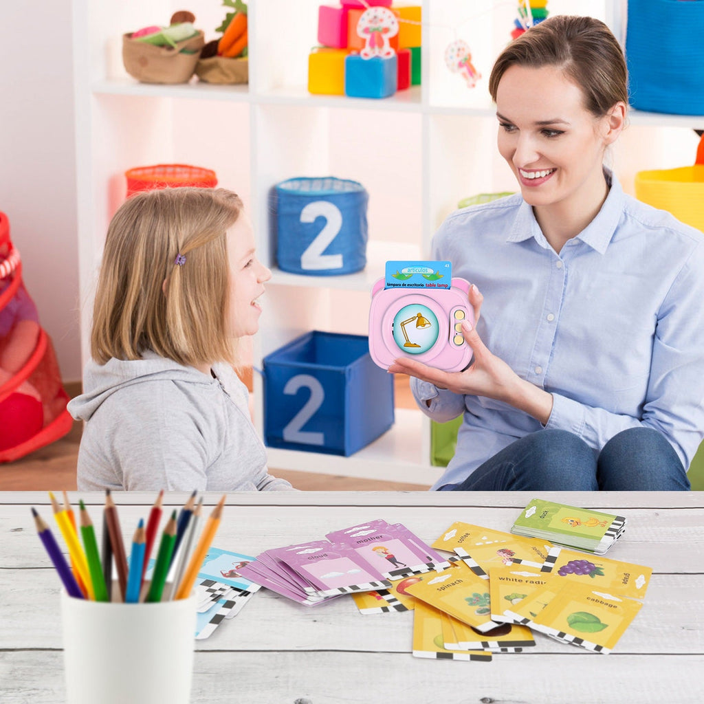 Spanish & English Talking Flash Cards 224 Sight Words Bilingual Flash Cards Rechargeable Card Early Education Device Educational Toy for Boys Girls Ag