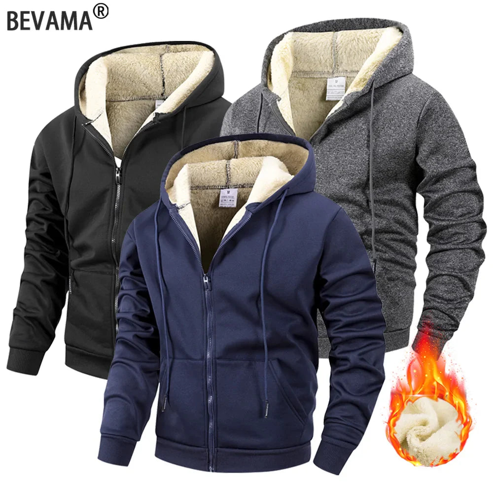 Men’s Winter Fleece Zipper Hoodie – Warm, Windproof, Heavyweight Jacket for Casual Sports and Everyday Wear