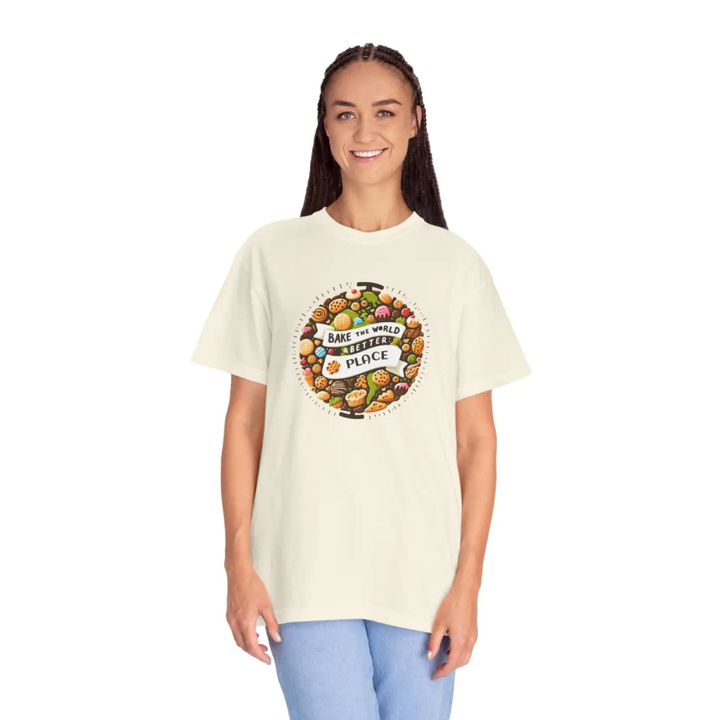 Unisex Garment-Dyed Tee - Bake the World Design - DipaliZ