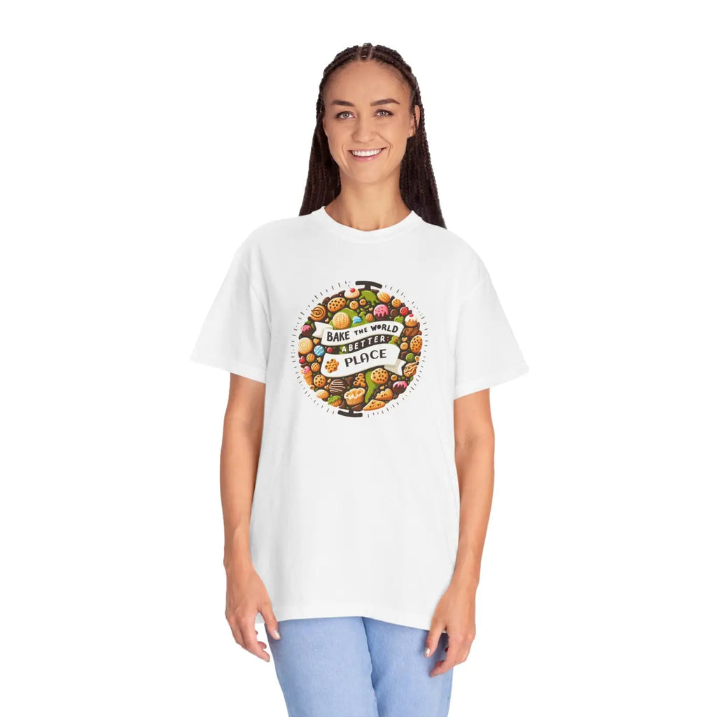 Unisex Garment-Dyed Tee - Bake the World Design - DipaliZ