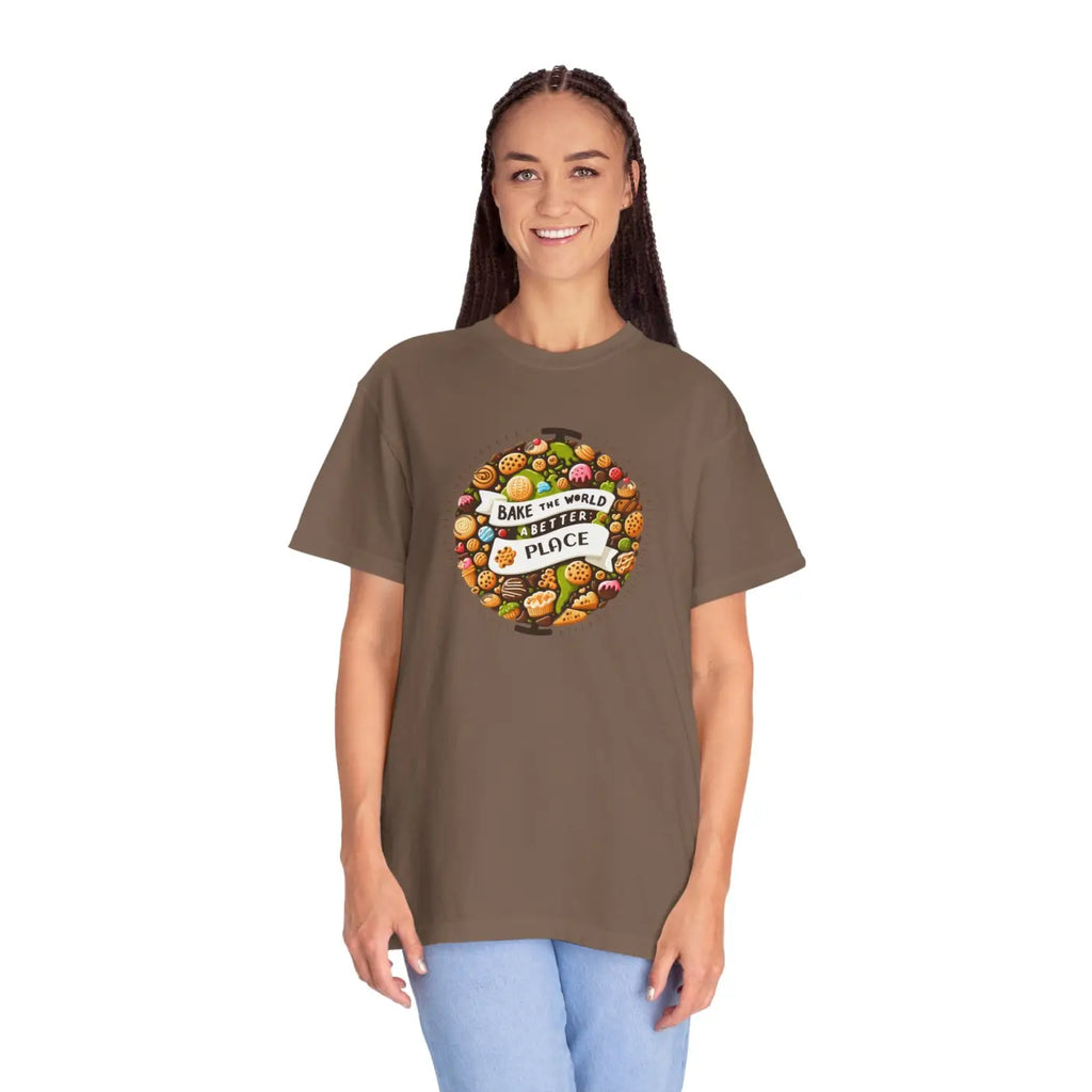 Unisex Garment-Dyed Tee - Bake the World Design - DipaliZ