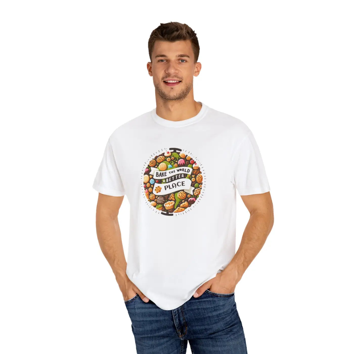 Unisex Garment-Dyed Tee - Bake the World Design - DipaliZ