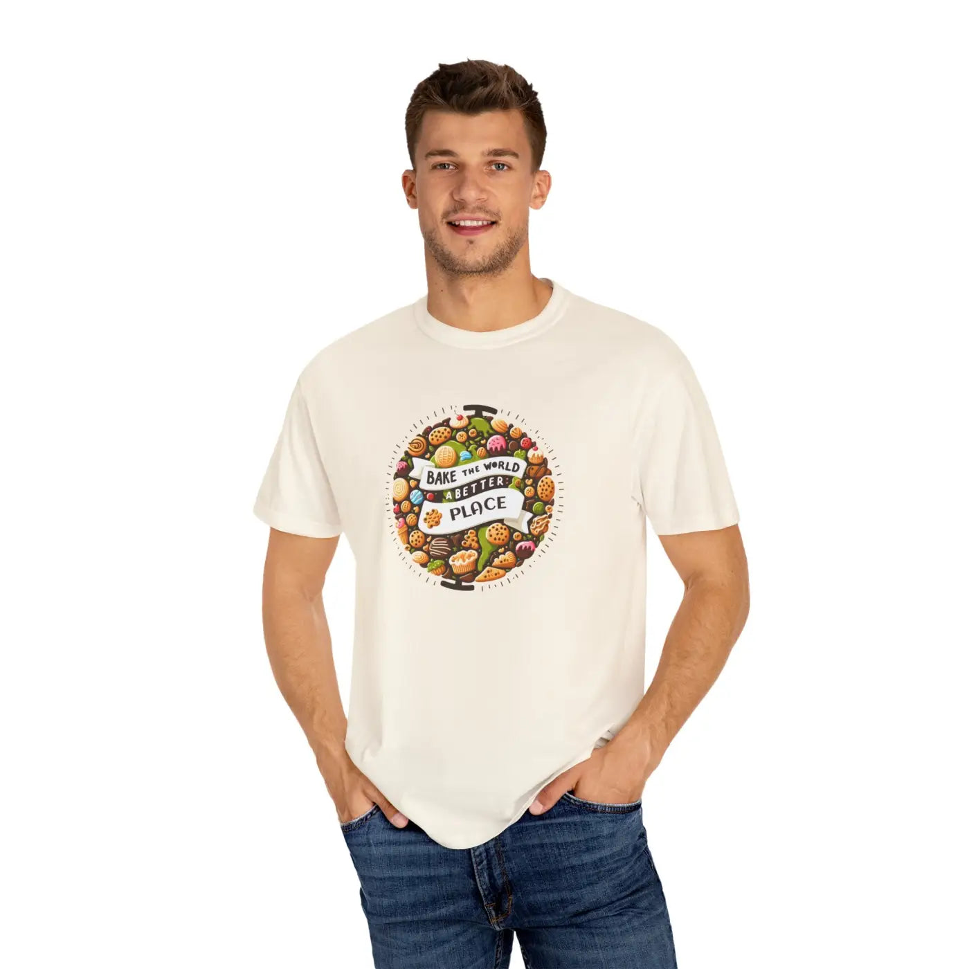 Unisex Garment-Dyed Tee - Bake the World Design - DipaliZ