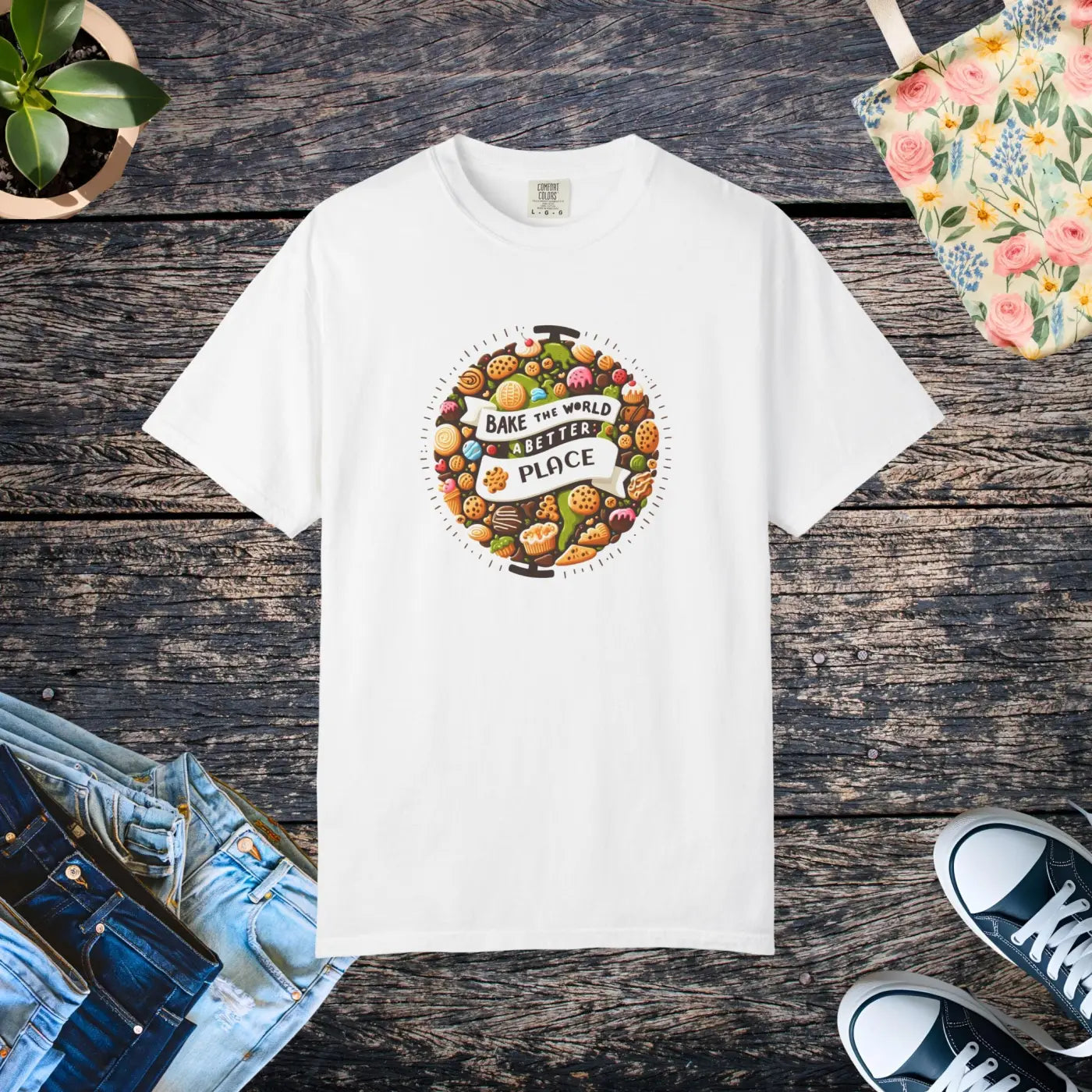 Unisex Garment-Dyed Tee - Bake the World Design - DipaliZ