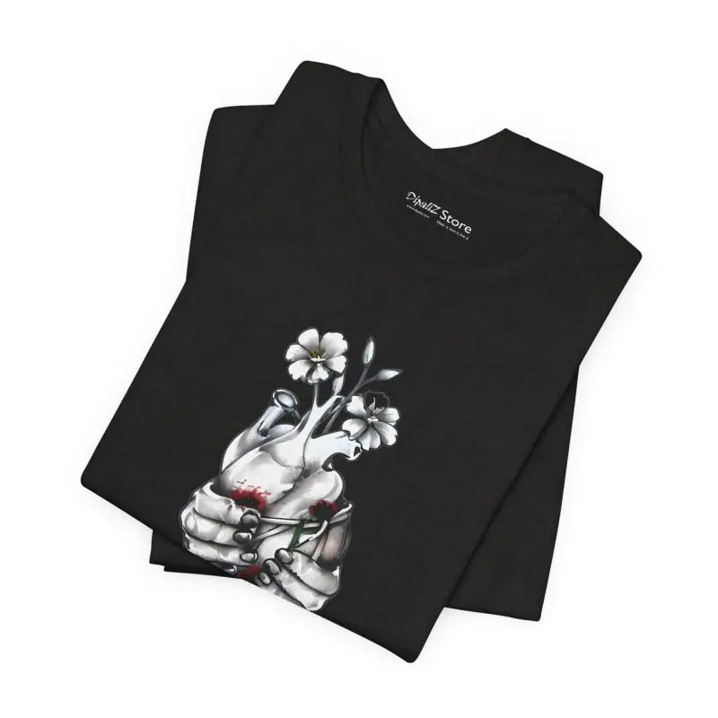 Bandaged Heart Short Sleeve Tee - Floral Blood Design - DipaliZ