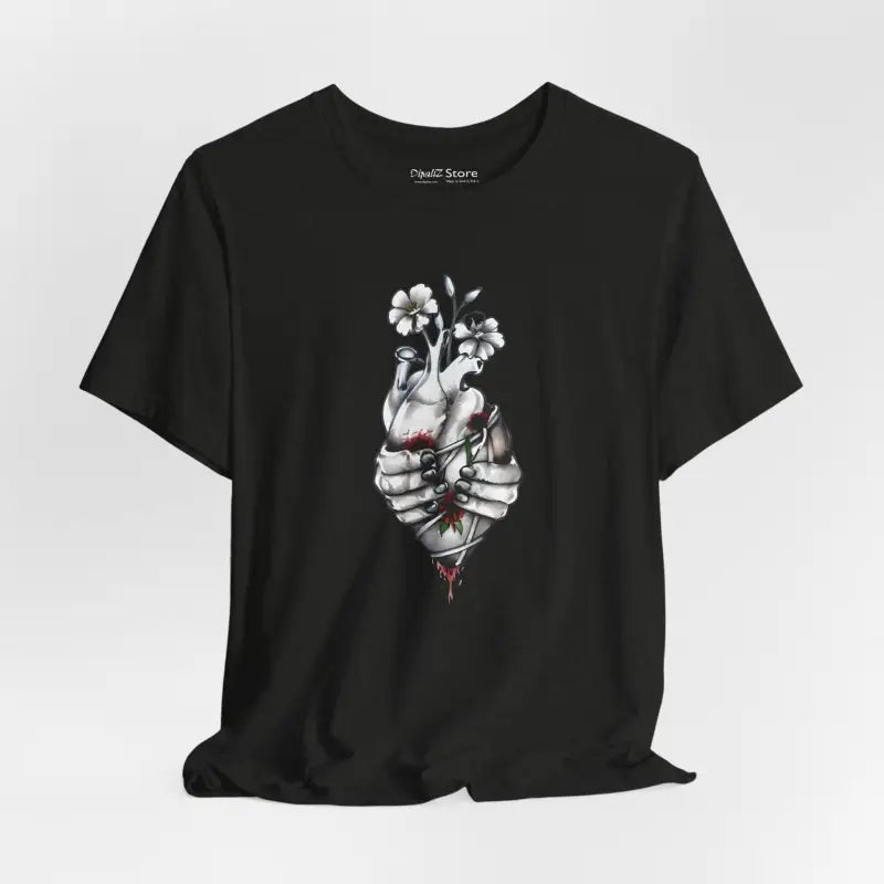 Bandaged Heart Short Sleeve Tee - Floral Blood Design - DipaliZ