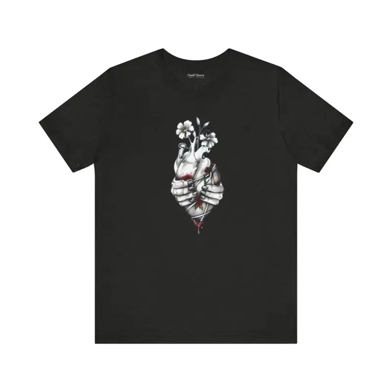 Bandaged Heart Short Sleeve Tee - Floral Blood Design - DipaliZ