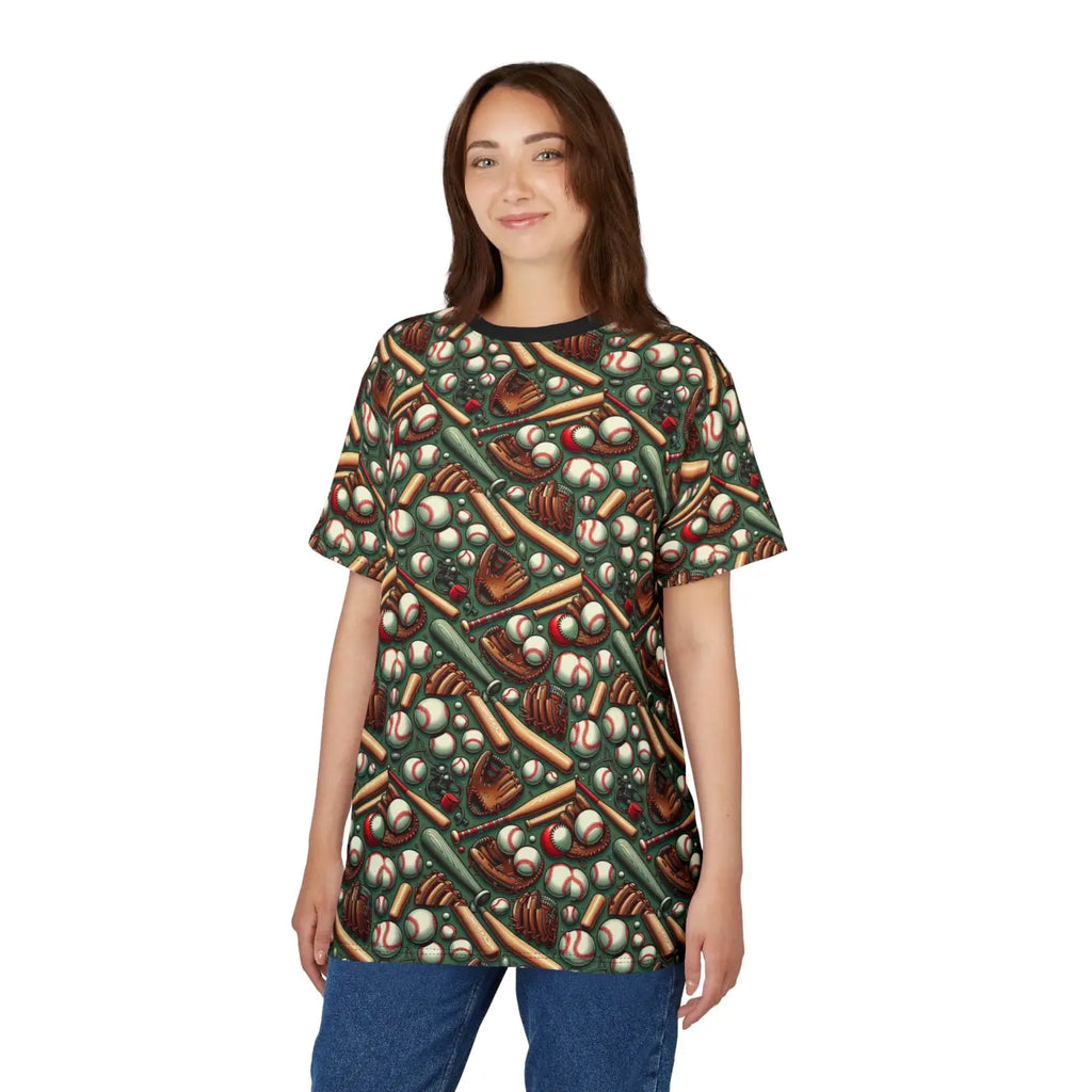 Stylish Baseball Pattern Unisex Tee - Microfiber-Knit Fabric - DipaliZ