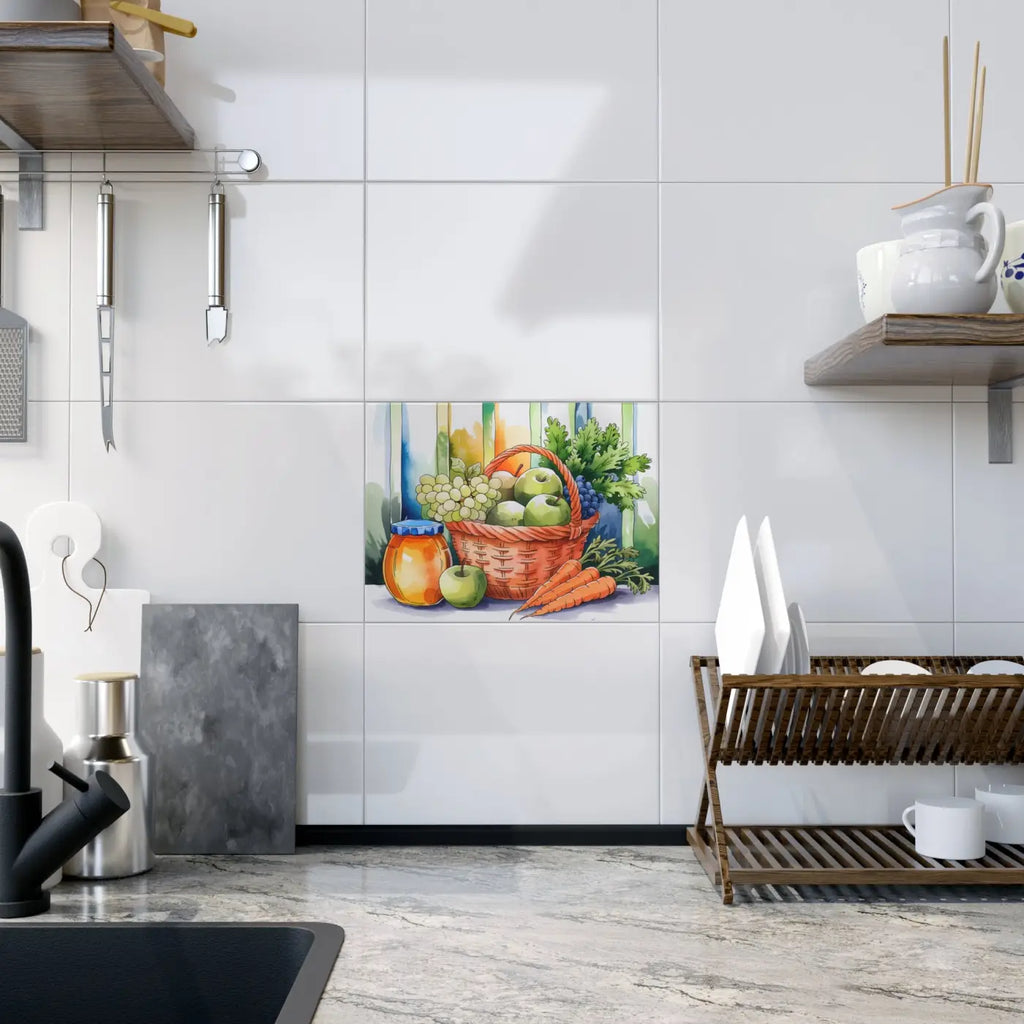 Fruit Veggie Ceramic Photo Tile - Vibrant Wall Decor - DipaliZ
