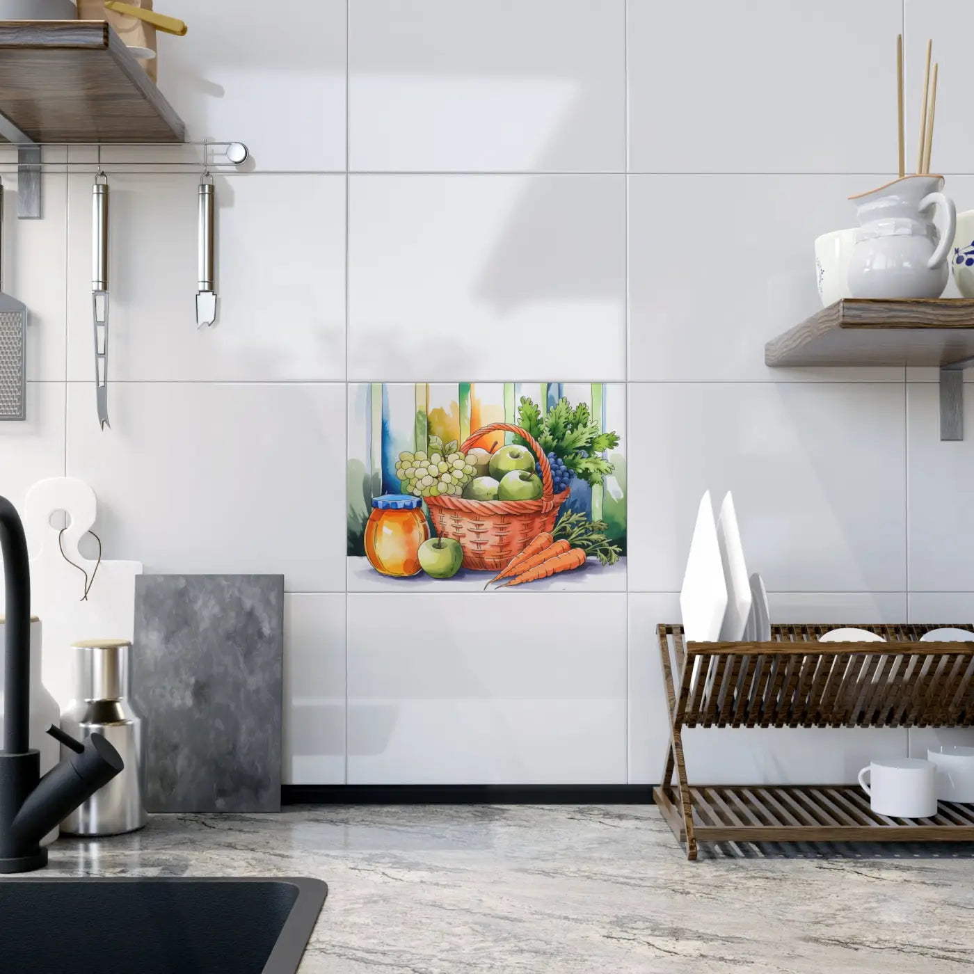 Fruit Veggie Ceramic Photo Tile - Vibrant Wall Decor - DipaliZ