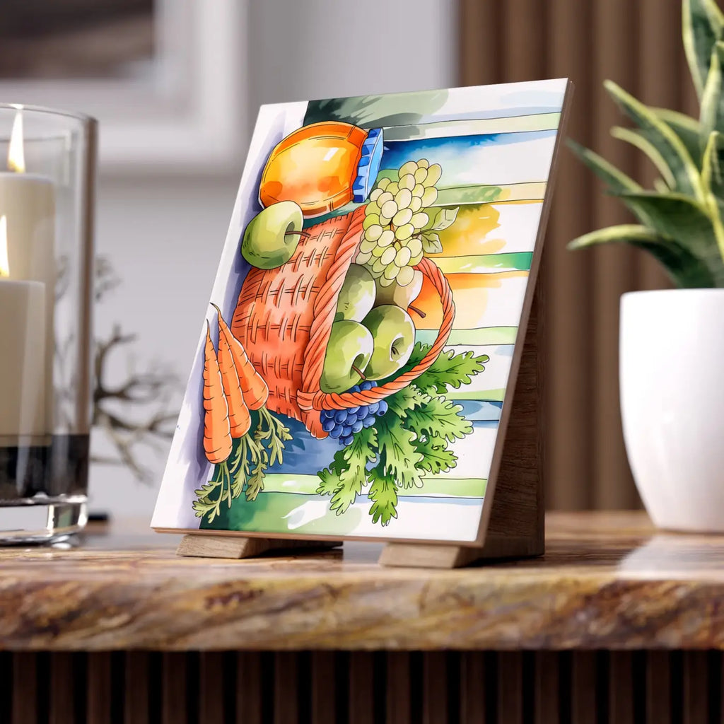 Fruit Veggie Ceramic Photo Tile - Vibrant Wall Decor - DipaliZ