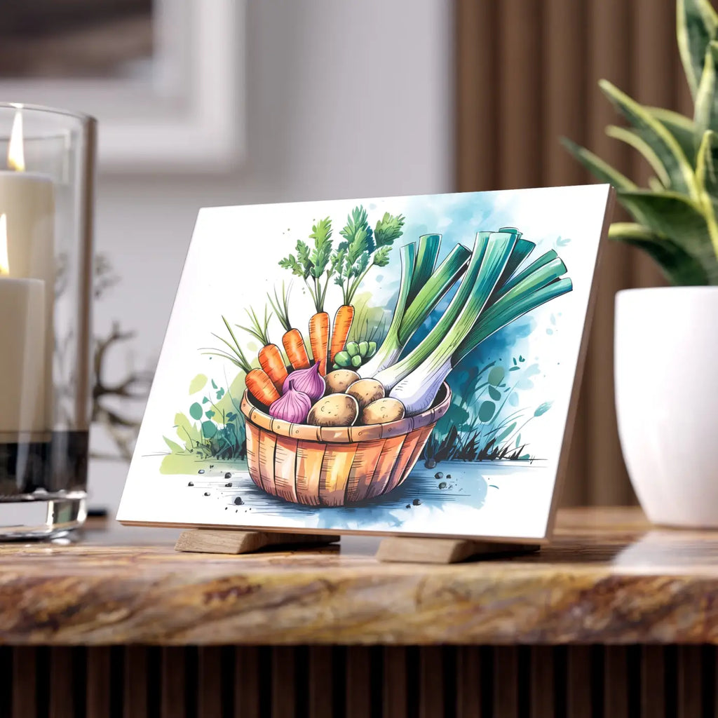 Charming Veggie Ceramic Photo Tile - Artful Wall Decor - DipaliZ