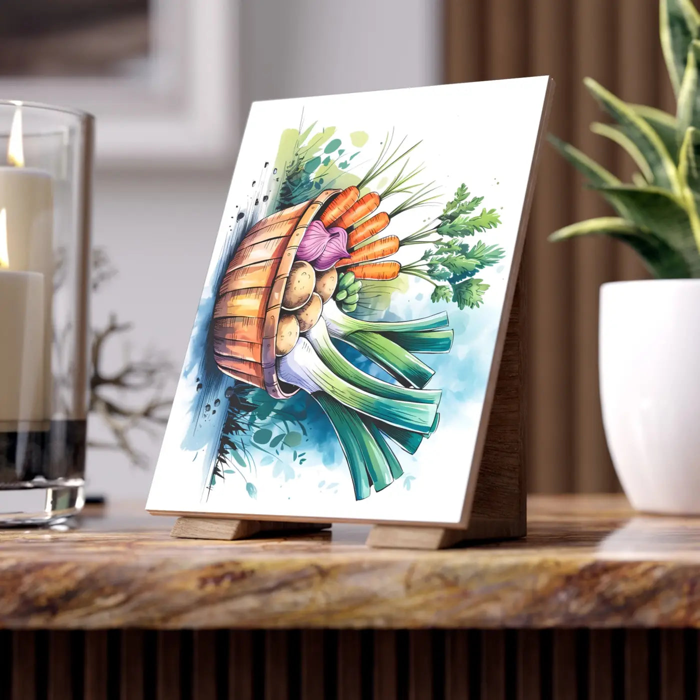 Charming Veggie Ceramic Photo Tile - Artful Wall Decor - DipaliZ
