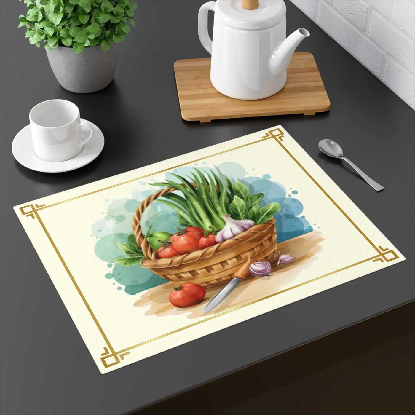 Vegetables in a Basket Placemat - Cotton Dining Decor - DipaliZ