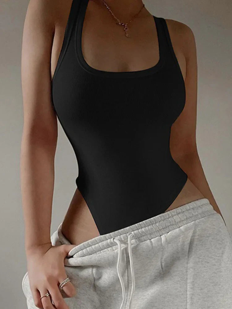 Sleeveless Knit Sexy Bodysuit - Off Shoulder Halter Tops