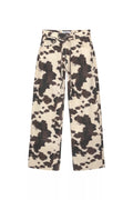Womens Retro Washed Denim Jeans With Cow Print