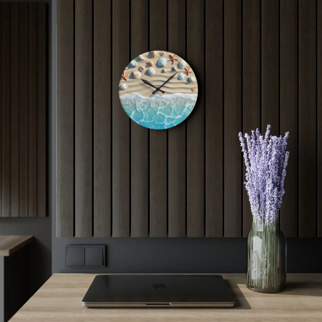 Beach Shore Acrylic Wall Clock - Coastal Decor Escape - DipaliZ