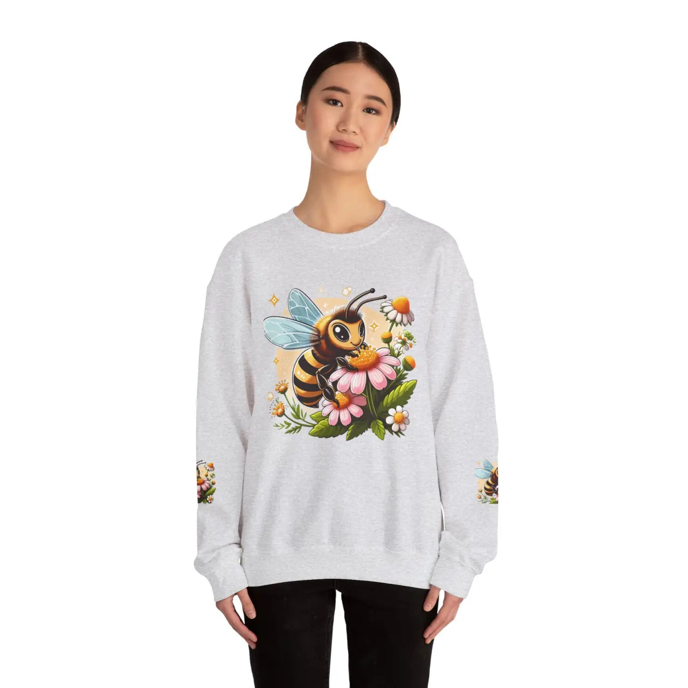 Enchanting Bee and Flower Heavy Blend Crewneck - DipaliZ