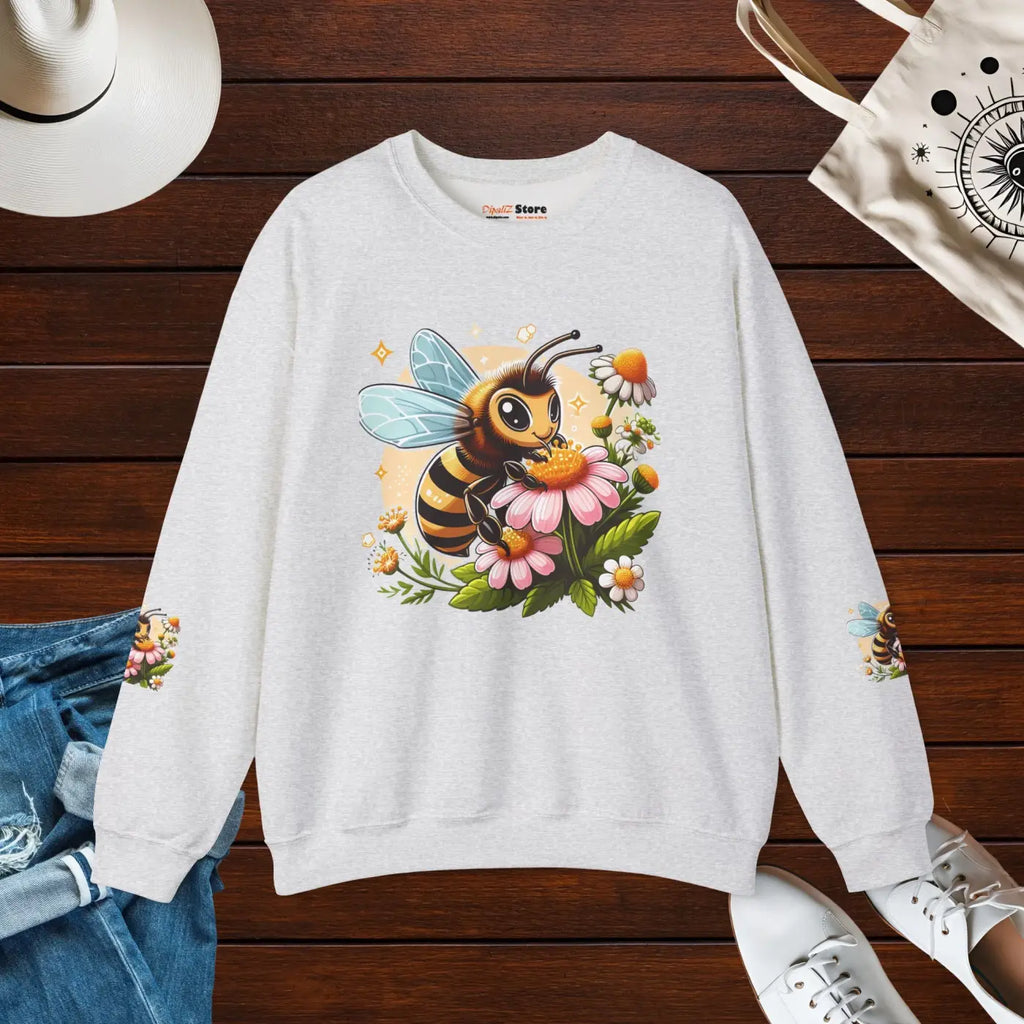Enchanting Bee and Flower Heavy Blend Crewneck - DipaliZ
