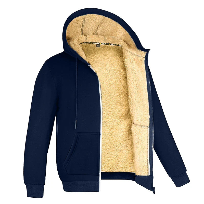Men’s Winter Fleece Zipper Hoodie – Warm, Windproof, Heavyweight Jacket for Casual Sports and Everyday Wear