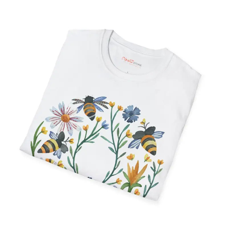 Softstyle Cotton T-Shirt - Bees and Flowers Design - DipaliZ