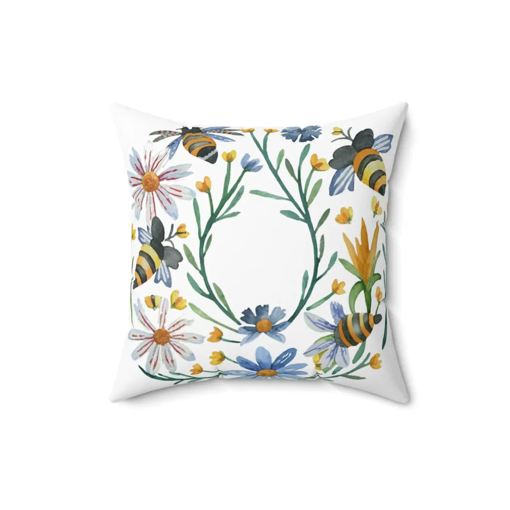 Spun Polyester Square Pillow - Bees and Flowers Design - DipaliZ