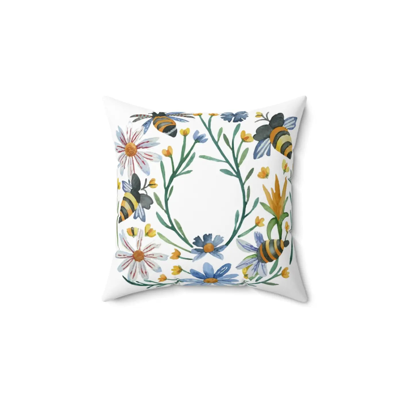 Spun Polyester Square Pillow - Bees and Flowers Design - DipaliZ