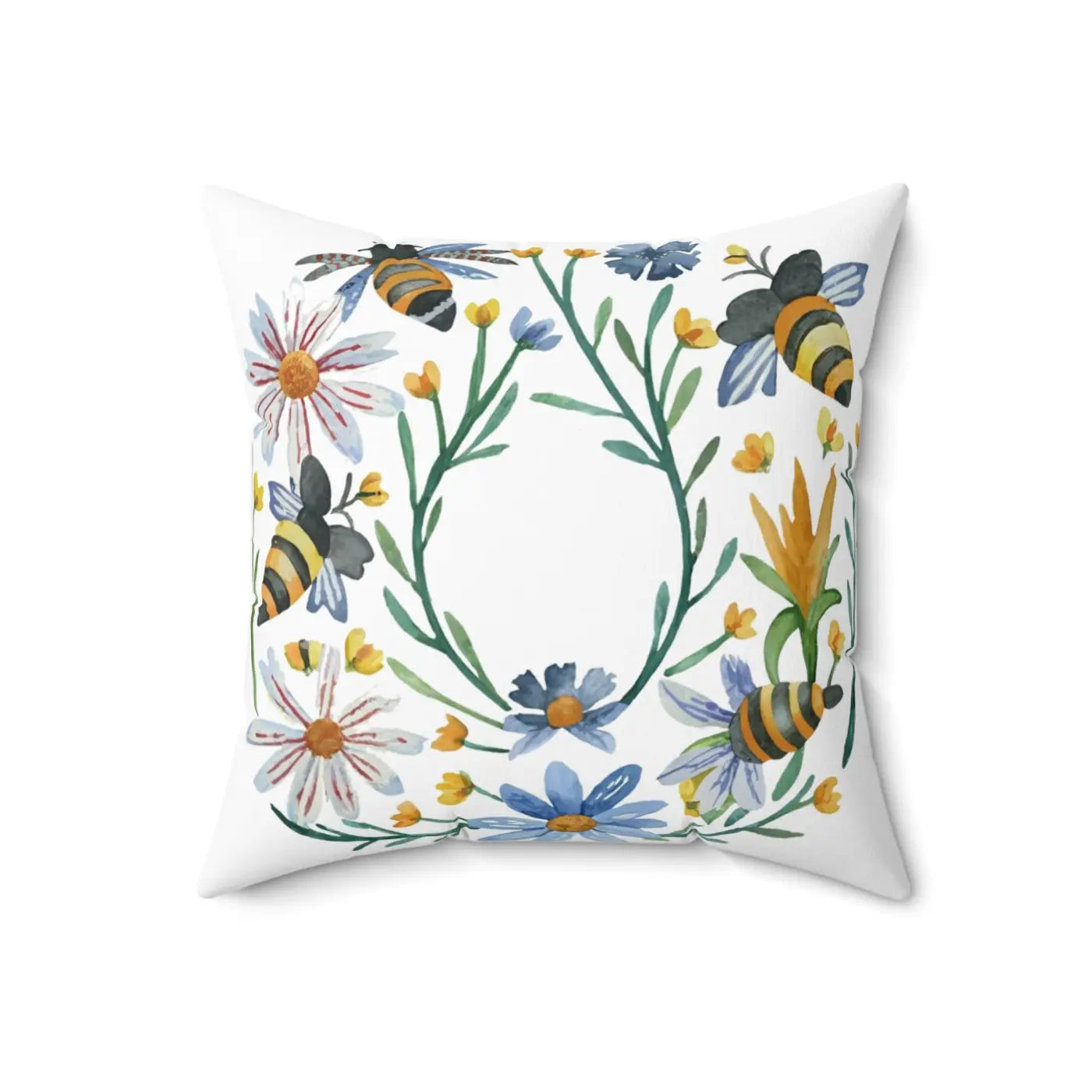 Spun Polyester Square Pillow - Bees and Flowers Design - DipaliZ
