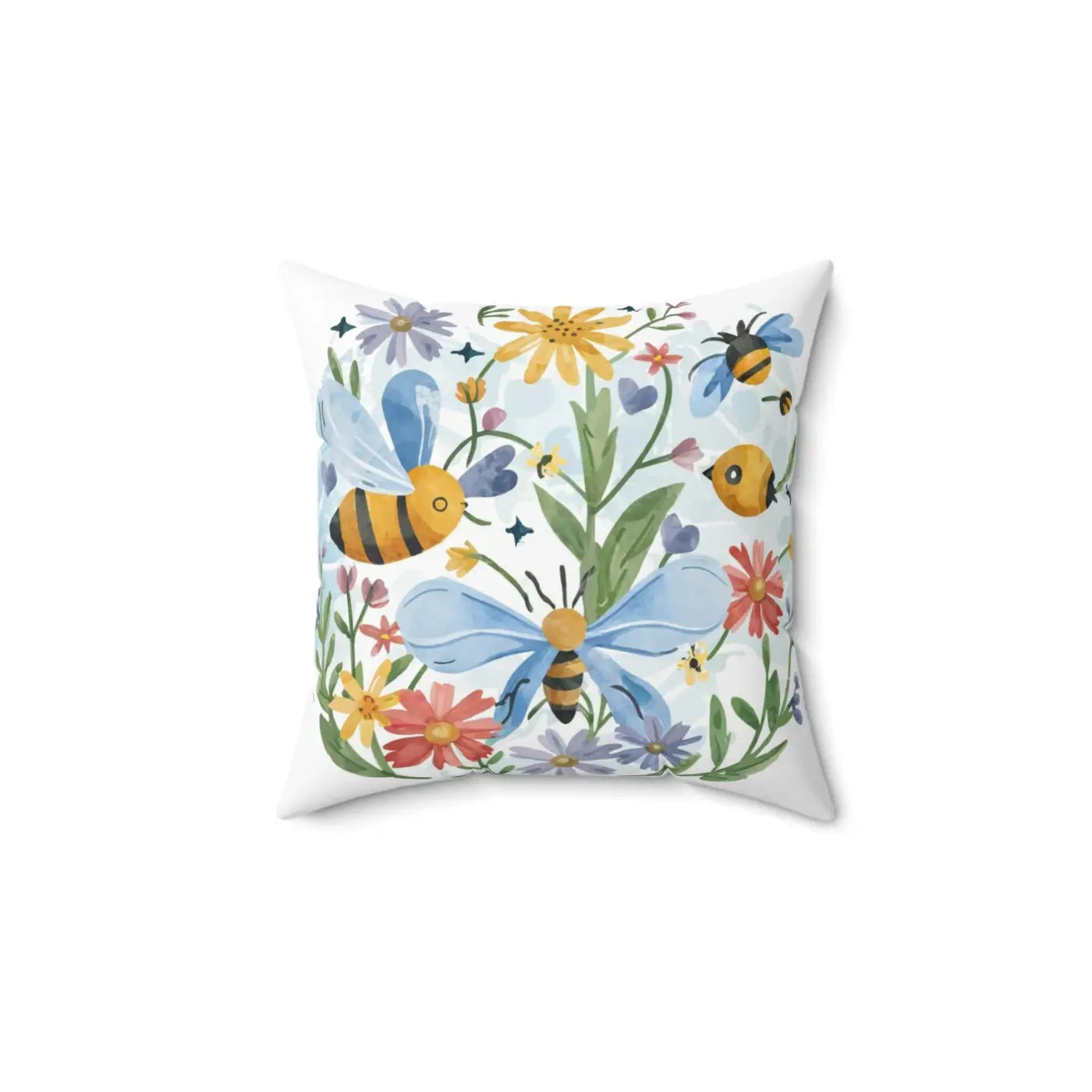 Spring Buzz Spun Polyester Square Pillow - Bees and Blooms - DipaliZ