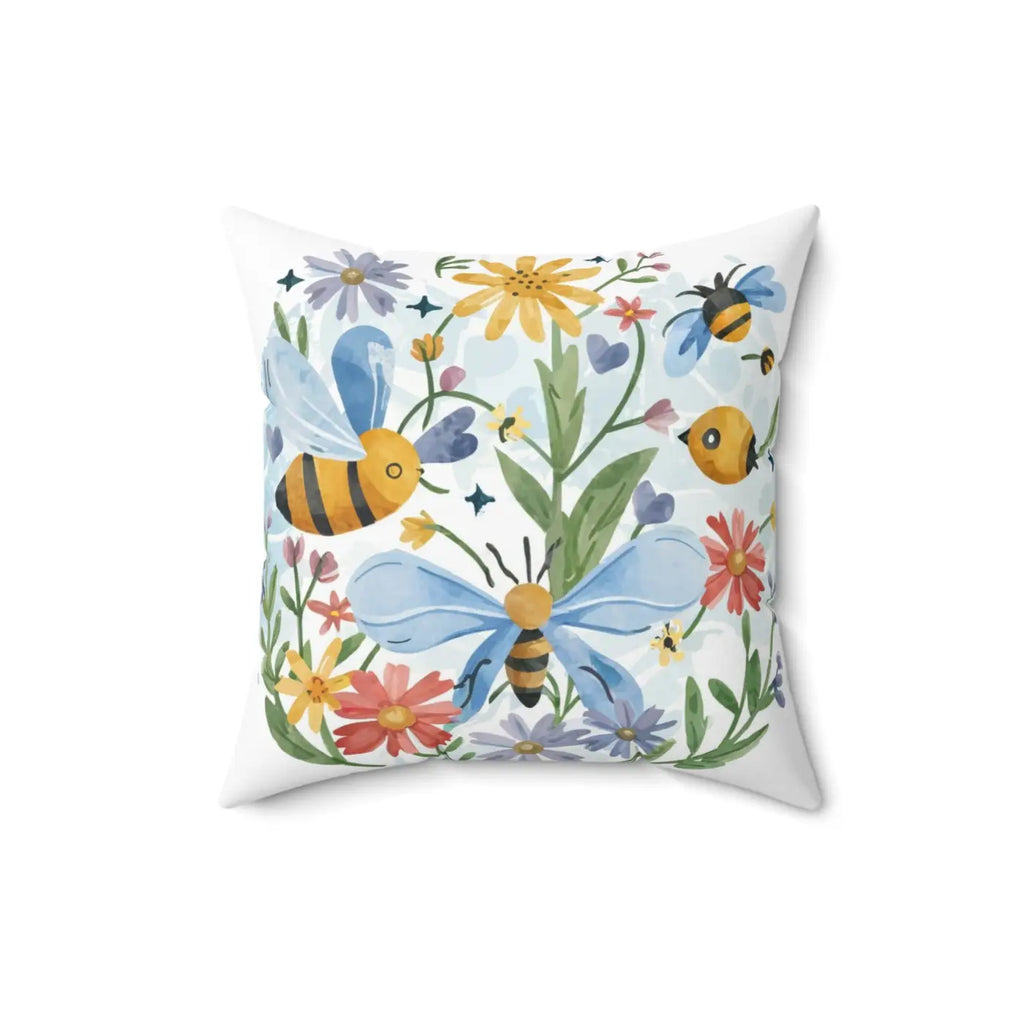 Spring Buzz Spun Polyester Square Pillow - Bees and Blooms - DipaliZ