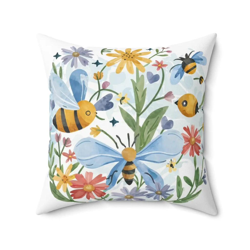Spring Buzz Spun Polyester Square Pillow - Bees and Blooms - DipaliZ