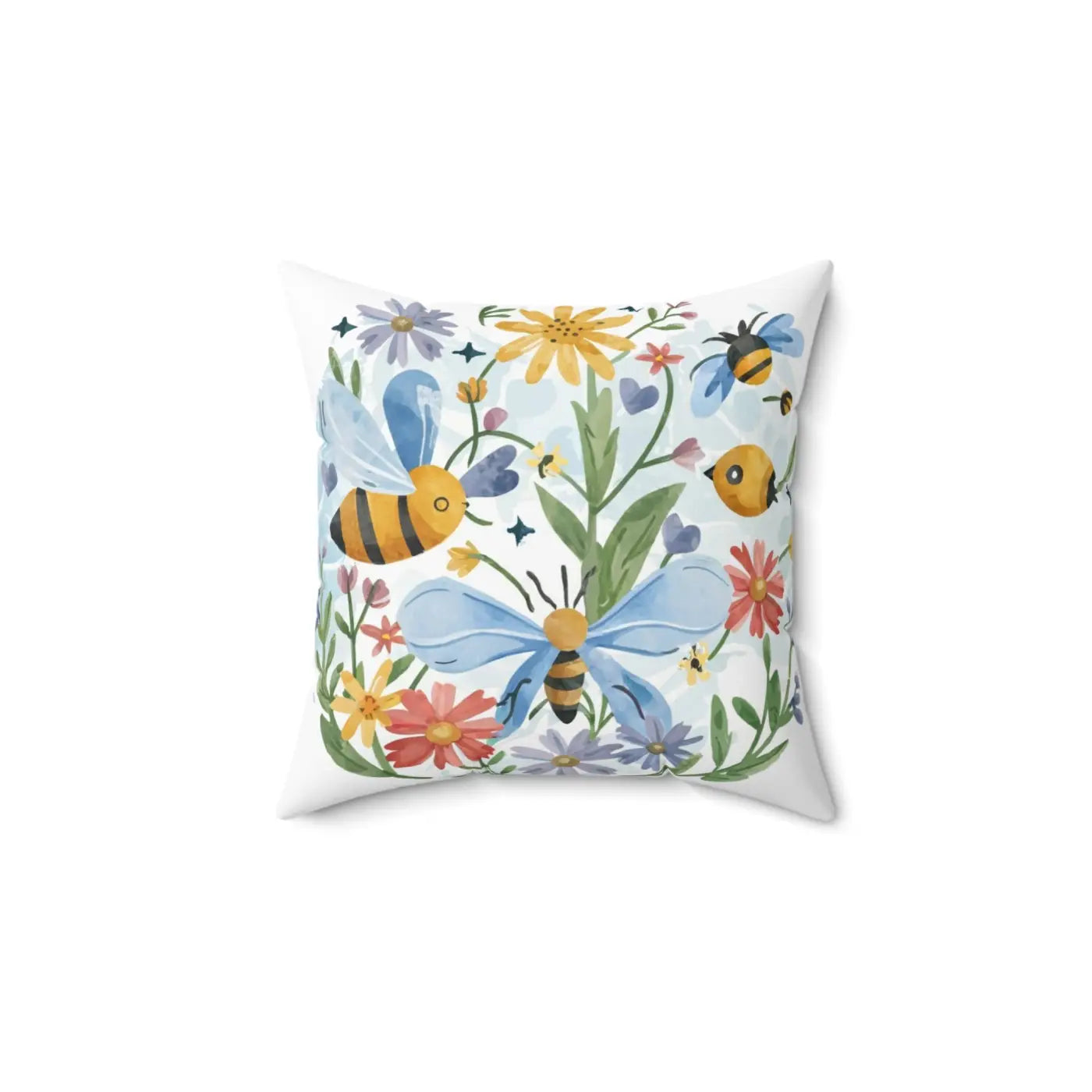 Spring Buzz Spun Polyester Square Pillow - Bees and Blooms - DipaliZ