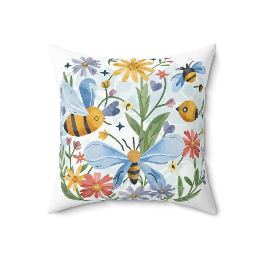 Spring Buzz Spun Polyester Square Pillow - Bees and Blooms - DipaliZ